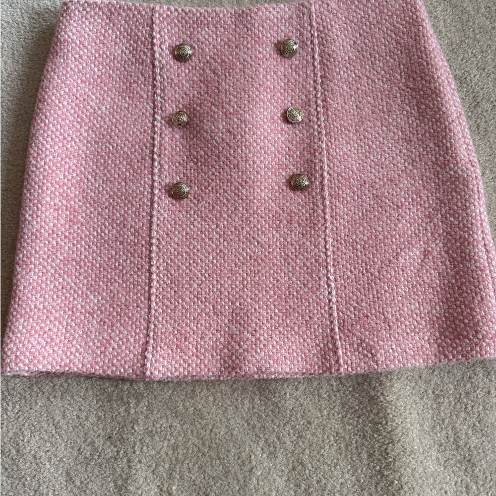 Maje Blush Mini Skirt with Metallic Buttons